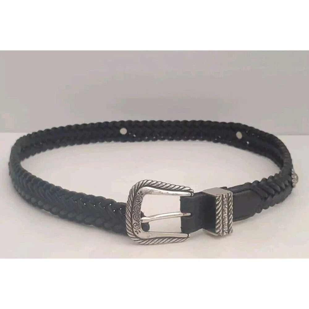 Vintage 1996 Brighton Childrens Youth Belt Size L Black Woven Leather Sunflowers